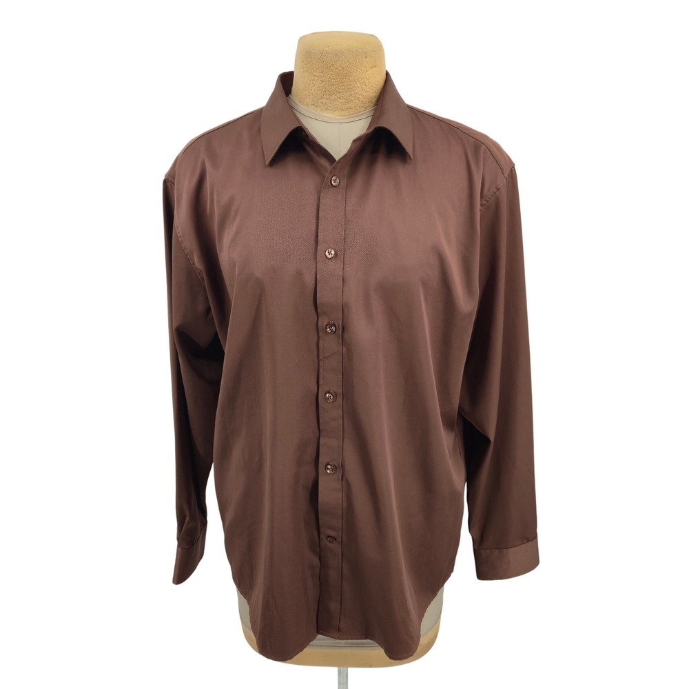 Flex Button Down Shirt Men XL Brown Long Sleeve Italian Design Luxury Collection
